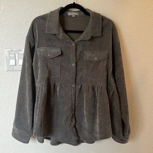Grey peplum corduroy blouse. Size M/L